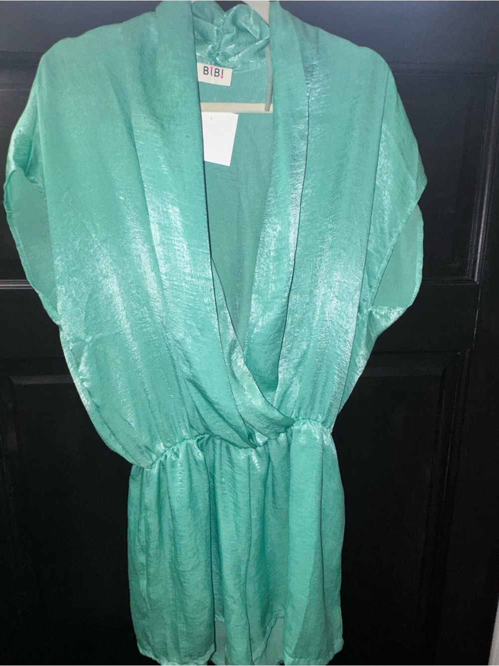 BiBi Shimmery Teal crisscross front romper